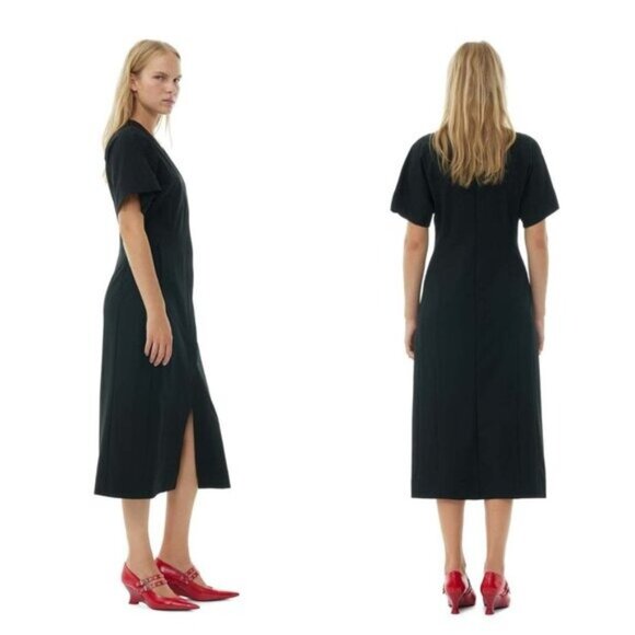 GANNI NWT Drapey Melange Midi Dress Black – Size 34 / US 2 XS - Picture 2 of 11